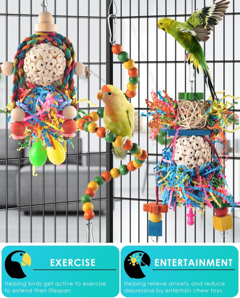 Bissap Conure Toys, 3 PCS Parrot Foraging Shredder Hanging Toys Sola Balls with Sand Hammer Perch Swing Climbing for Small Parrots Parakeets Conures Cockatiels Love Birds Cage Toy - Image 4